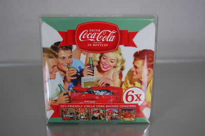 Coca Cola Getränkeuntersetzer mit Korkenunterlage, 6 Stück, 