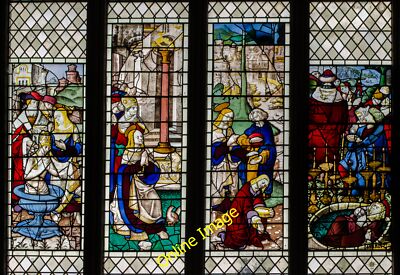 Photo 12x8 Stained glass window, s.VII, Wells Cathedral This 16th C. glass c2014