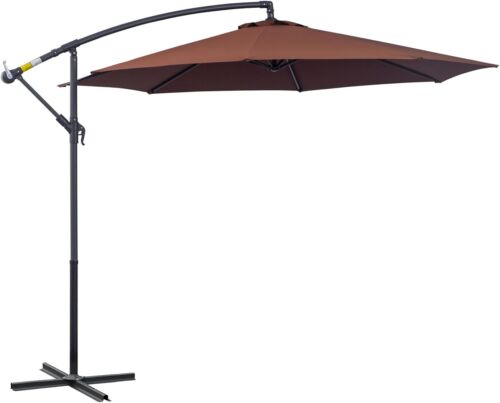 10' Cantilever Hanging Tilt Patio Umbrella, UV & Water Resistant, Brown