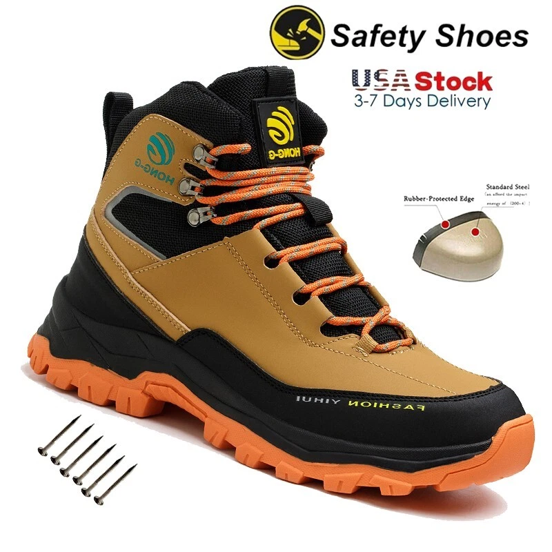 Men's Waterproof Steel Toe Brown Work Boots Widen Non Slip Work Shoes Outdoor US