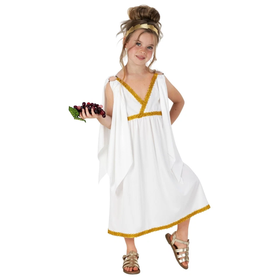 Niñas Disfraz de Diosa Griega S-XL Niños Toga Romana Reina Egipcia Conjunto Halloween Foto 2 de 4