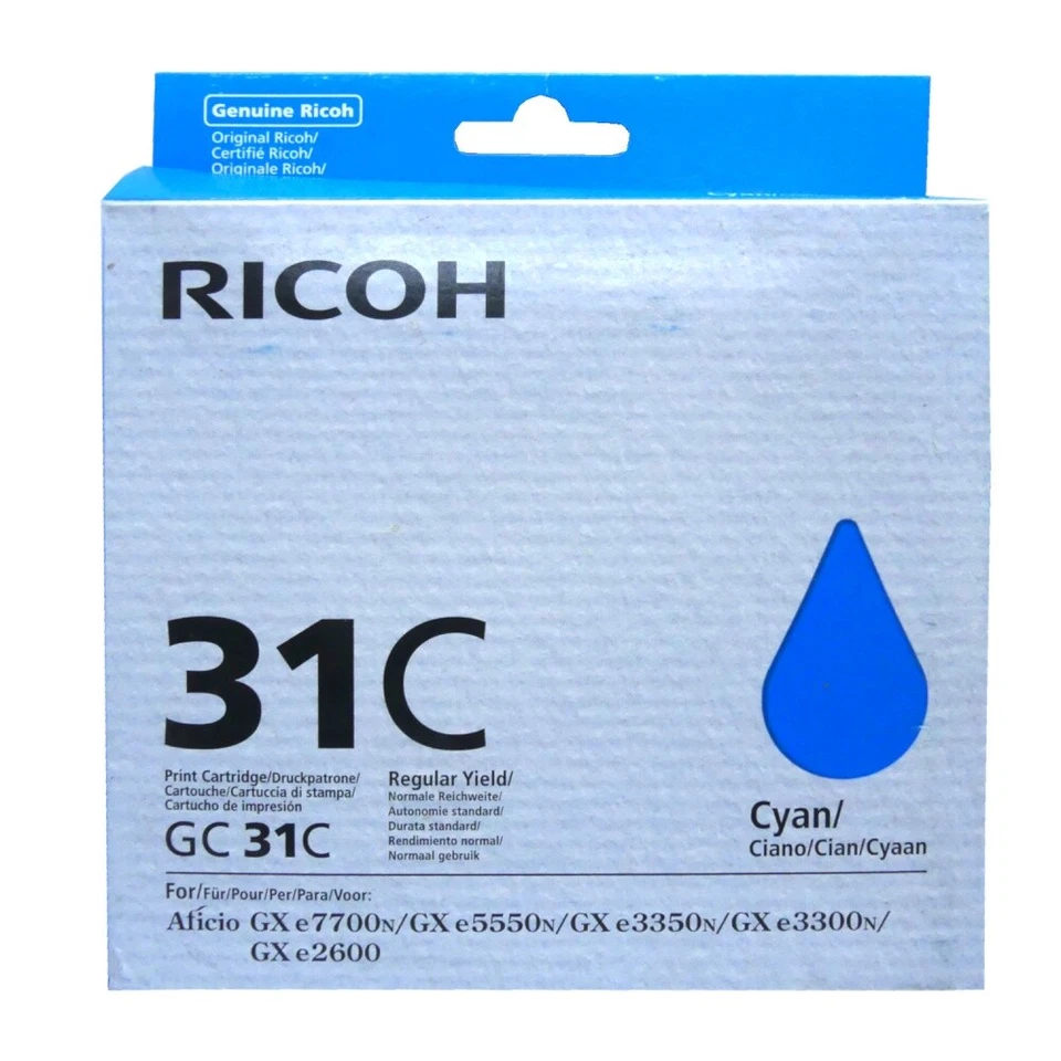 Original Ricoh Gel Cartouche GC-31C Cyan pour Aficio GX E 2600 3300 3350 Ag - Photo 1/1