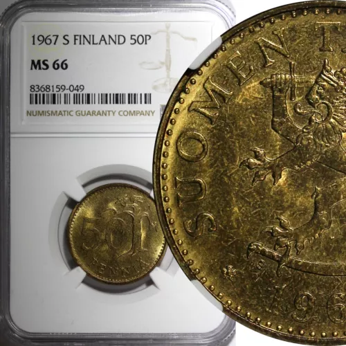 Finland Aluminum-Bronze 1967 S 50 Pennia NGC MS66 TOP GRADED BY NGC KM# 48 (49)