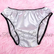 Sissy Satin Panties for MEN - Silver wetlook shiny Full Cut Bikini panties S-XXL