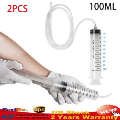 2Pcs Medical 100ML Plastic Syringe And Tube For Hydroponics Lab  with Tube FDA