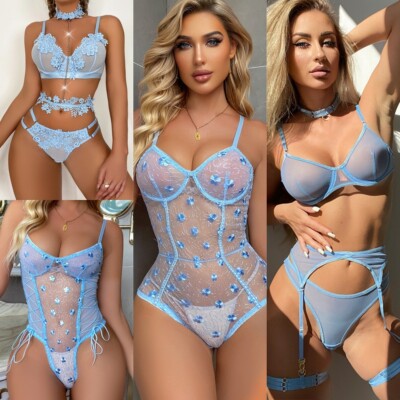 sexy light blue lingerie Moxy Baby Blue Sheer Floral Lingerie main image 1