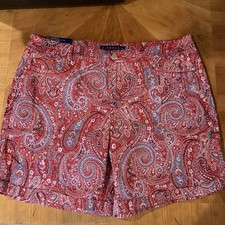 Bandolino Womens Red Blue Paisley Print Shorts Size 12 Cotton Blend Mid-Rise