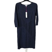 Per Una M&S Navy Textured Shift Dress UK 8 3/4 Sleeve Stretch Smart NWT