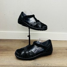 Orthofeet Juno Black Leather Strappy Slip On Sandals Women  s Size 9.5
