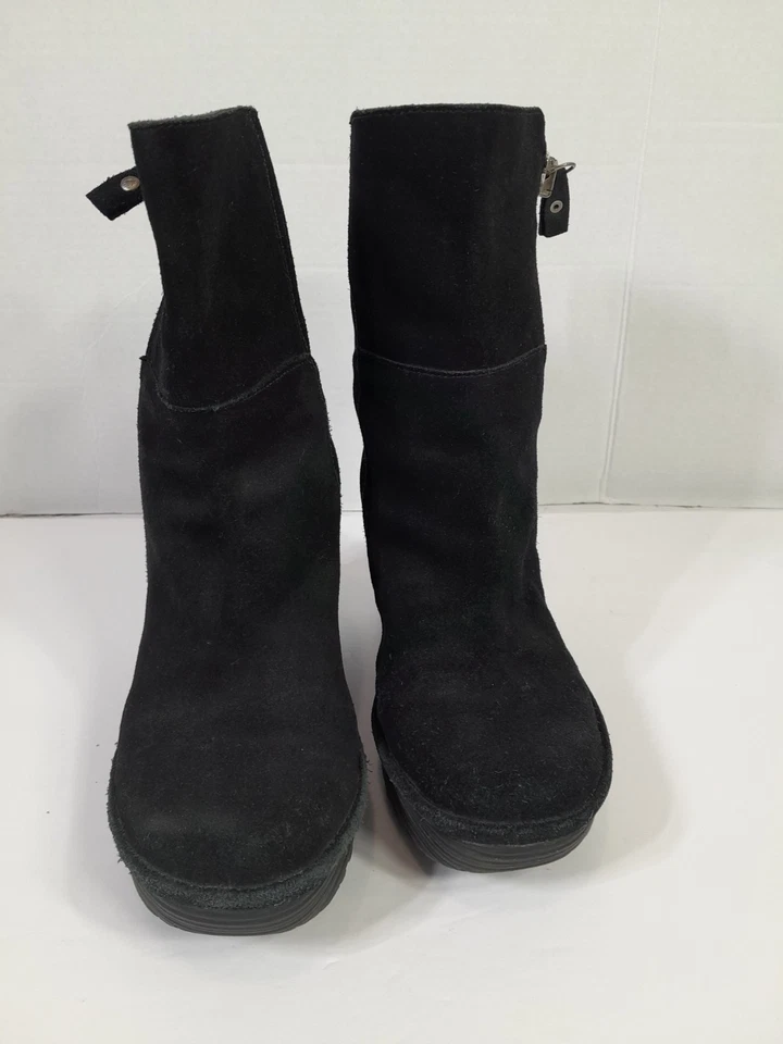 Fly London Yex Black Suede Foldover Wedge Ankle Boots EUR 38 Womens Size 7- 7.5 - Image 4 of 4