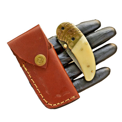 Hand Forged Folding Pocket Knife Camel Bone Handle Mini Unisex Collectors