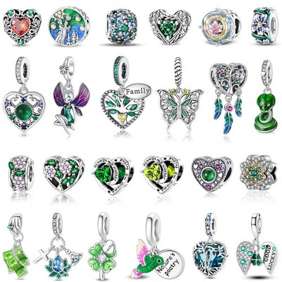 1pc Clover Elf Swallow Dangle Charm Spinnable 925 Silver Bead DIY Bracelet