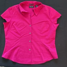 New York & Company Shirt Womens Medium Pink City Stretch Button Short Sleeve