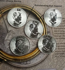 Silver 2014 Proof Cameo Canada Maple Leaf 5 dollars 1 oz .9999  lot of 5 TP-9846