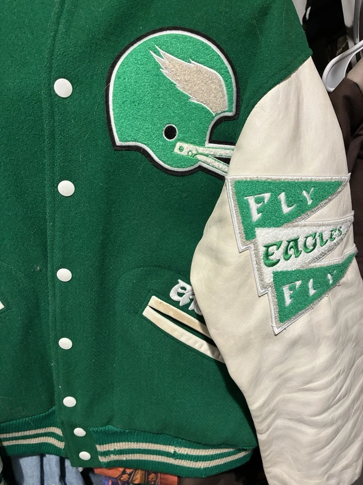 Vintage Philadelphia Eagles Varsity 100% Virgin Wool Leather Jacket NFL Football - Image 3 of 4