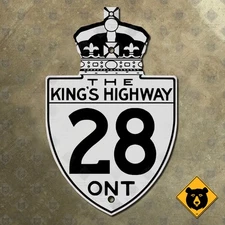 Ontario King's Highway 28 route marker road sign Canada 1930s Peterborough 9x14