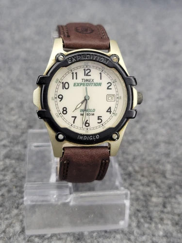 Mens Vintage Timex Expedition Date Watch Aluminum Indiglo New Battery