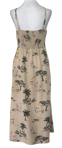 Old Navy Tan Safari Animal Print Linen Midi Dress Sz XXL Bohemian Hippie Summer - Picture 8 of 13