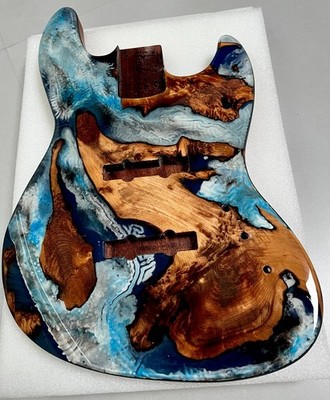AAAAA Unique mahogany Burl Wood & Blue Surface Ocean Resin Electric Bass Body