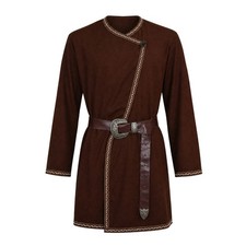 Men's Medieval Warrior Costume Tunic with Belt, Renaissance Vintage Knight Robe
