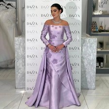 Off Shoulder Lilac Evening Dresses with 3D Flower A-Line Formal Gown For Wedding