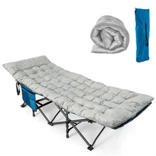 Foldable Wide Camping Cot Heavy-Duty Steel Sleeping Cot w/Sleeping Mattress Grey