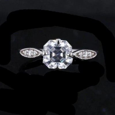 2Ct Asscher Cut Simulated Diamond Engagement Ring 14K White Gold Plated