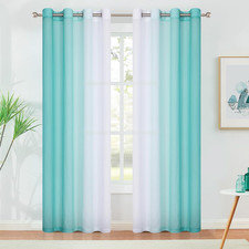 Ombre Sheer Curtains Teal 54 Inches Length for Bedroom Living Room, Chiffon Crin
