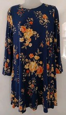New Old Navy Swing Dress Blue Yellow Floral Stretch Jersey Knit Sz M NWT