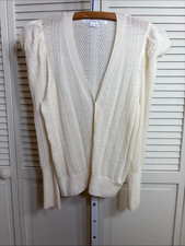 Veronica Beard Kirka Henley Pullover Puff Sleeve Button Cream Color Sweater XS