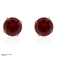 Round-Cut Simulated Garnet Push Back Stud Earrings Birthstone 14K Yellow Gold 2C