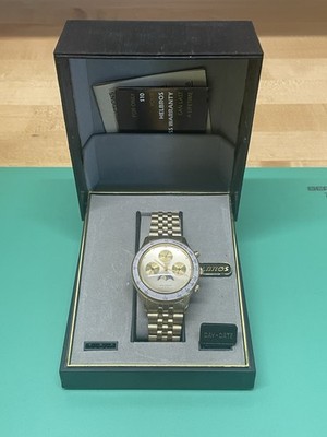 Helbros Orient 9ME Gold Tone Day-Date Moon Phase Tachymeter Watch w/ Box