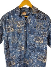 Go Barefoot Men’s Large Blue Hawaiian Shirt 100% Cotton Made in USA Island Print