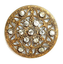 Large Antique 1Pc Jeweled Filigree Brass Button w/ 3 Anchors ~ 1-7/16" 37mm