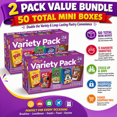 2-Pack Kellogg's Cereal Mini Boxes, Variety Pack, 25-count