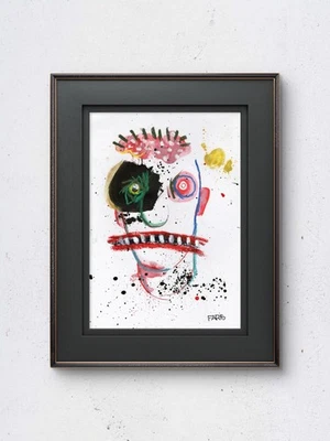 Original Tusche Portrait Gemälde A4 Mixed Media Neo-Expressionismus signiert COA #39 - Bild 1 von 4