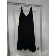 Ann Taylor Petites Black Dress V Neck Sleeveless Lace Hem Party Cocktail
