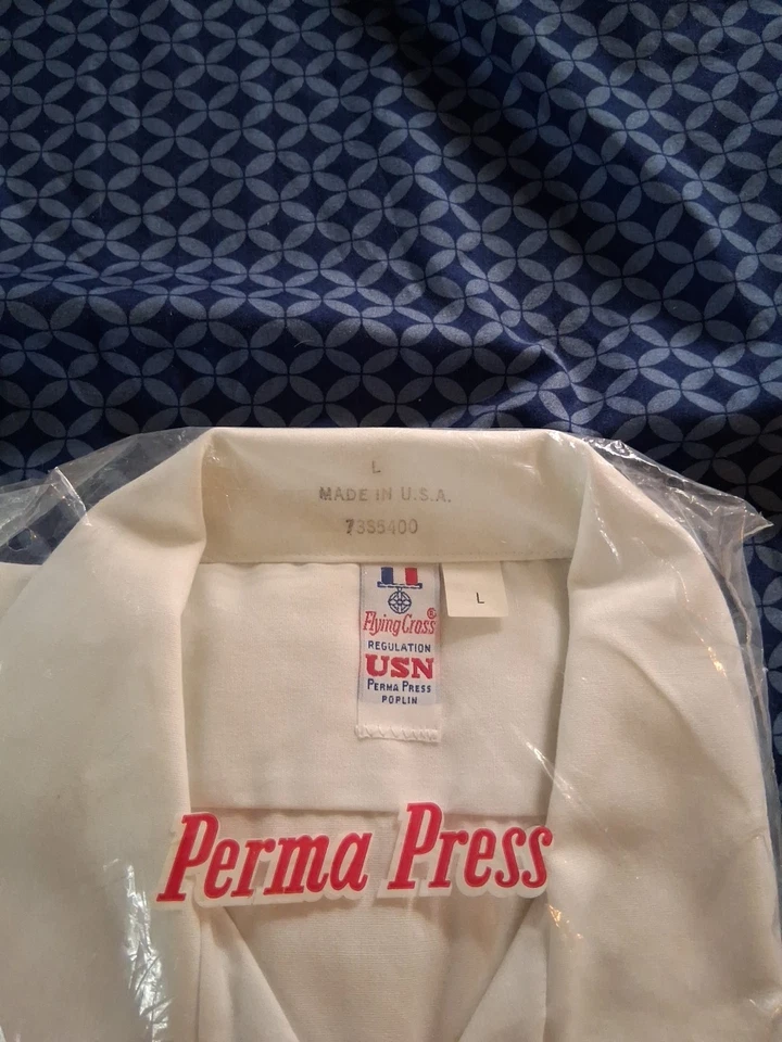 复古 Flying Cross 白色杰出服务衬衫短袖男式 L — 第 3/4 张图片