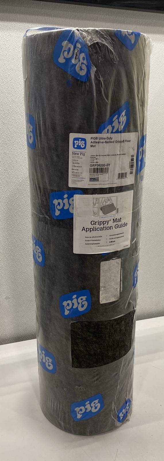 New Pig Ultra Duty Adhesive Backed Grippy Floor Mat, 36"x100', Gray, GRP36200-GY