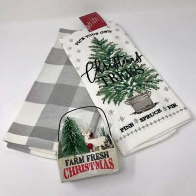 Christmas Farmhouse Tea Towels w/Ornament Holiday Décor Country Family Together