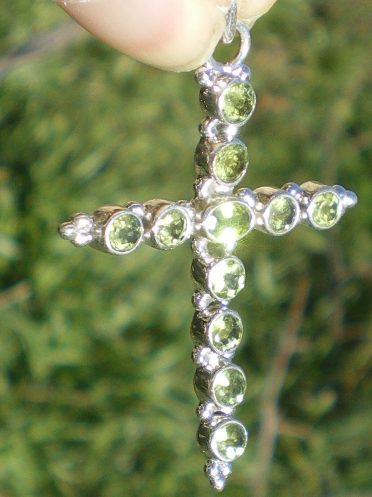 Pendentif Croix en Péridot Naturel Argent 925 Bijou Collier 32 cts Pakistan
