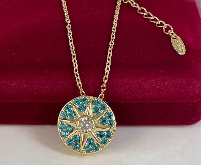 Luxus Halskette Polarstern Anhänger Zirkon Kristall 585er Gelbgold 14K vergoldet - Bild 3 von 4