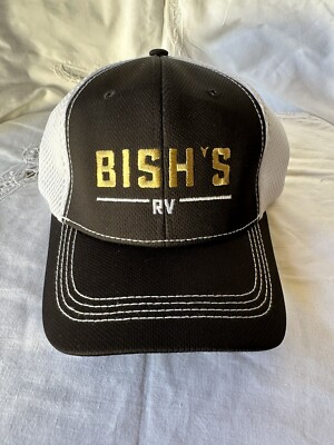 Bish's RV Baseball Trucker Cap Hat Black & White Mesh One Size Adj Snapback