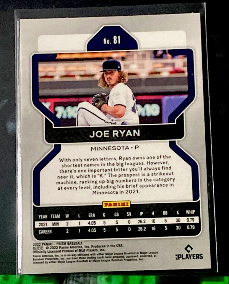 2022 Panini Prizm Joe Ryan RC #81 Minnesota Twins - Image 3 of 3