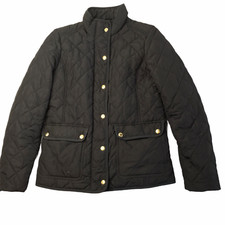 J. Crew Puffer Puffy Jacket Coat Black, Women's XS Zipper Snap Button Quilted