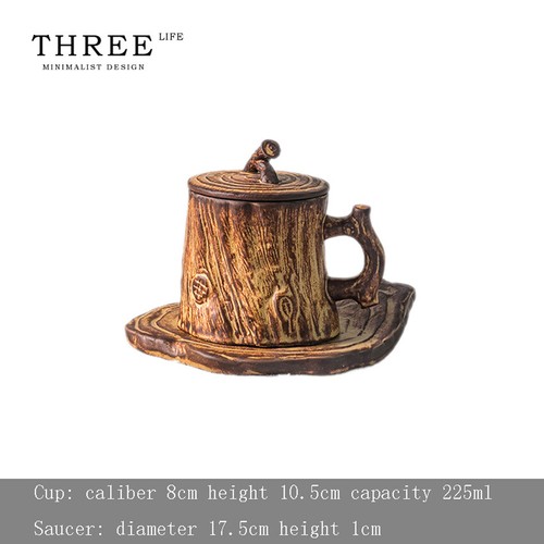 Tlife x Stool Handcrafted Japanese Tree Stump Ceramic Coffee Cup Saucer Set - Picture 10 of 11