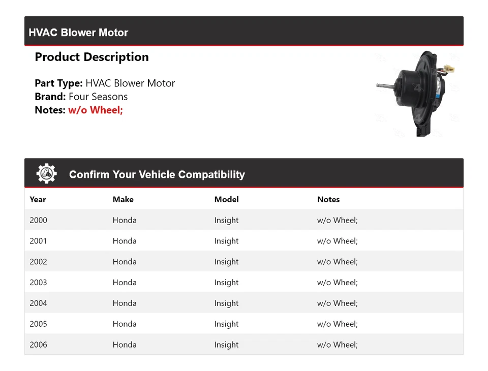 Motor soplador de climatización para Honda Insight 2000-2006 4 estaciones 2001 2002 2003 2004 2005 Foto 2 de 4