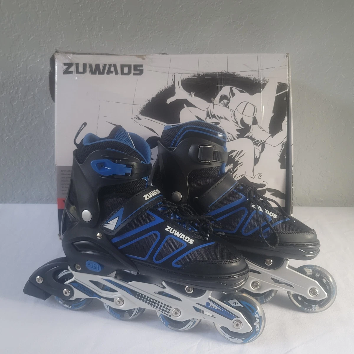 ZUWADS Adjustable Inline Skates Black Blue Size 42 45 Light Up Roller Blades