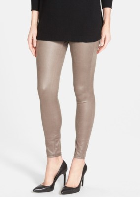 HUE Leggings XS PYTHON LEATHERETTE Textured Taupe Seal Pockets Pull On NWT