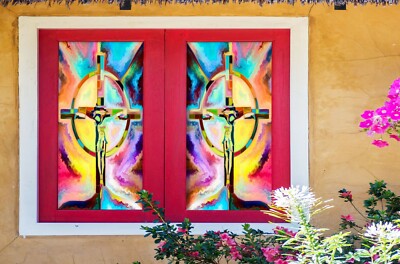 3D Color Cross O749 Window Film Print Sticker Cling Stained Glass UV Block Am